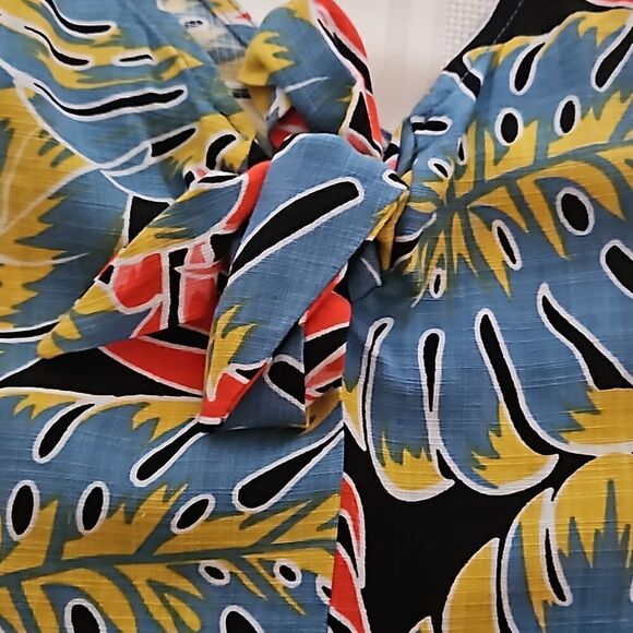 OXXO Women's Tropical Bell- Bottoms Jumpsuit Size Small Red/Blue - Picture 11 of 16